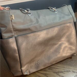 BEIS Metallic Silver and Gray Diaper Bag/Tote Bag